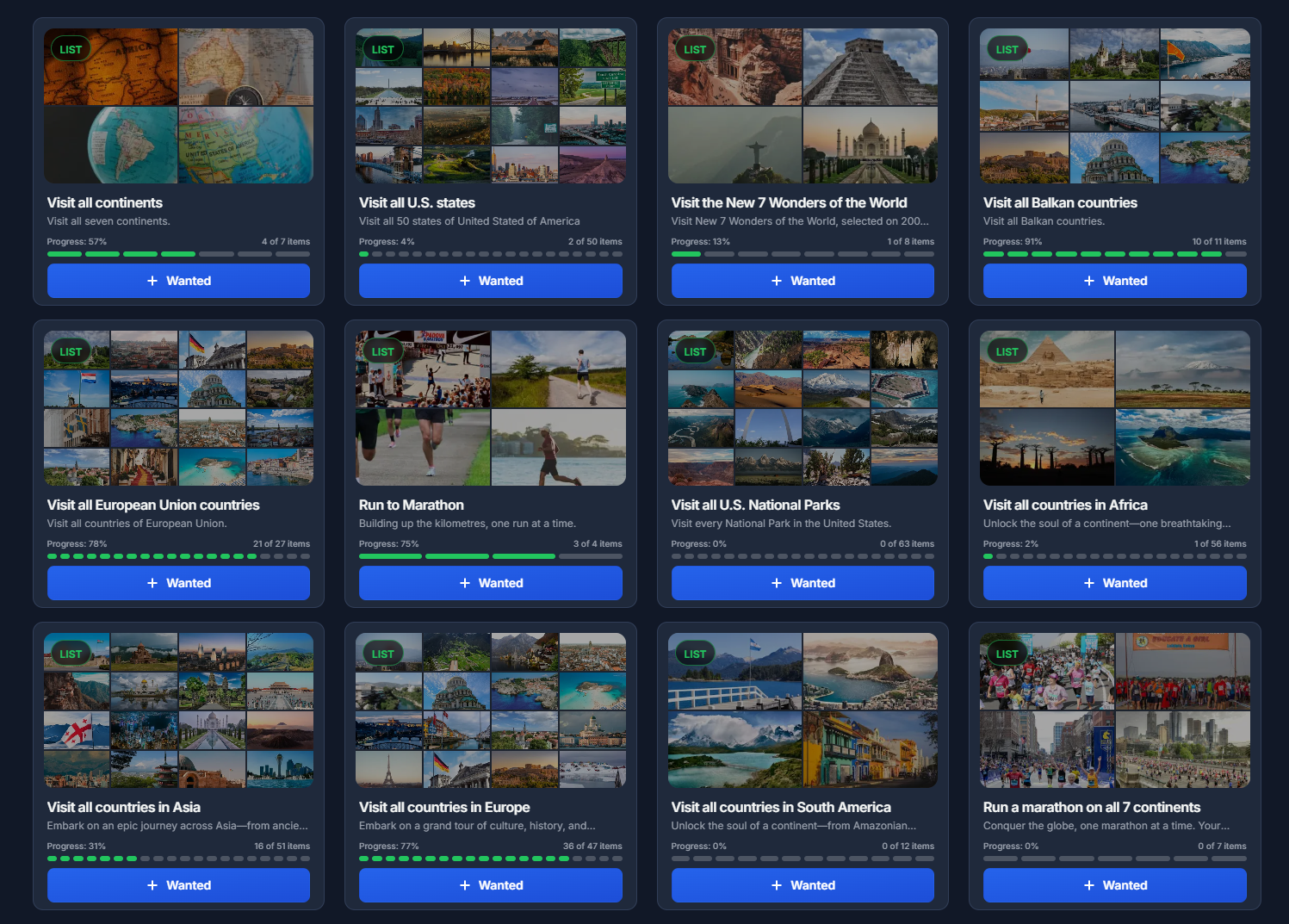 Lists with progress tracking