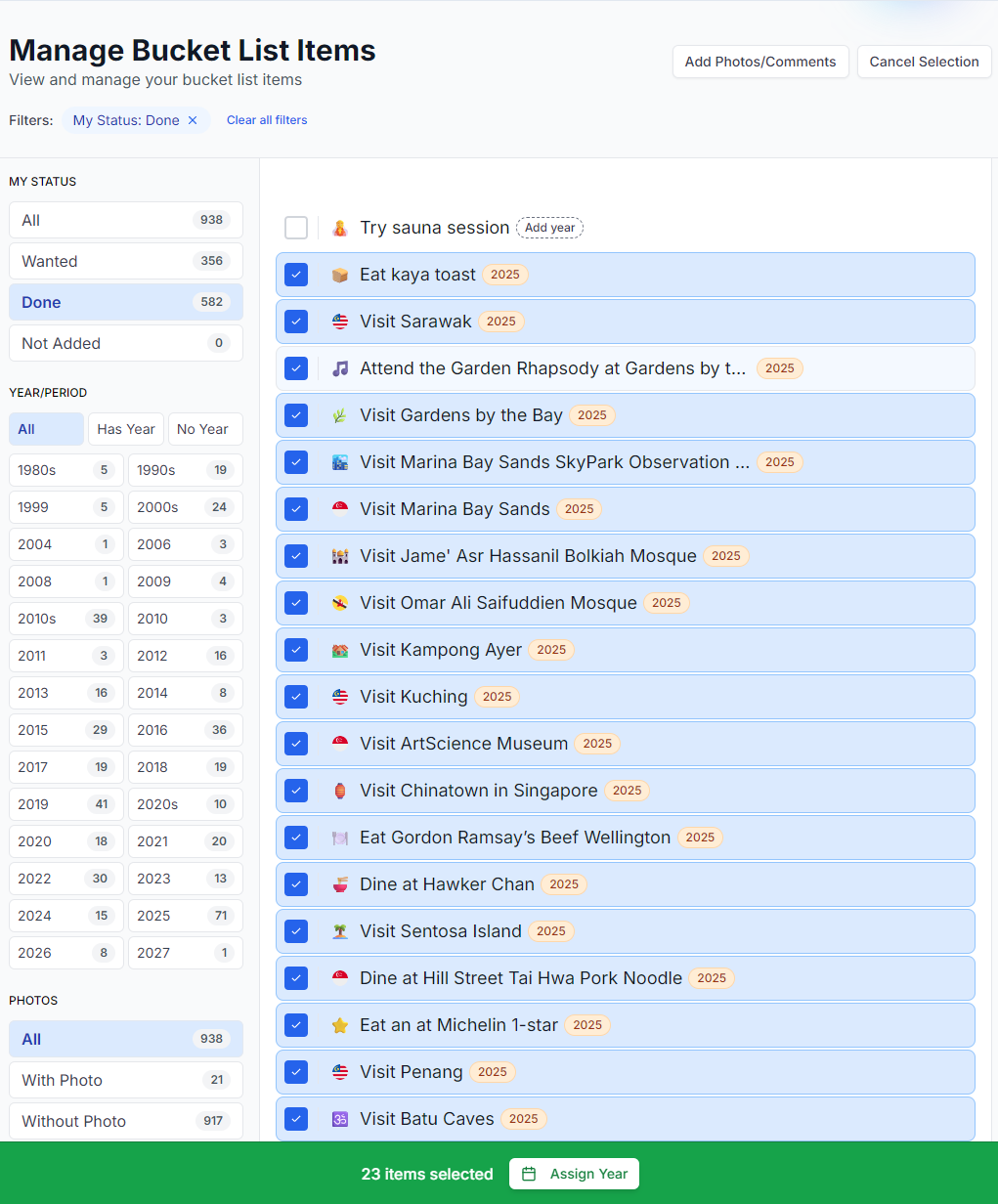 Feature: Manage - Assign year for multiple items